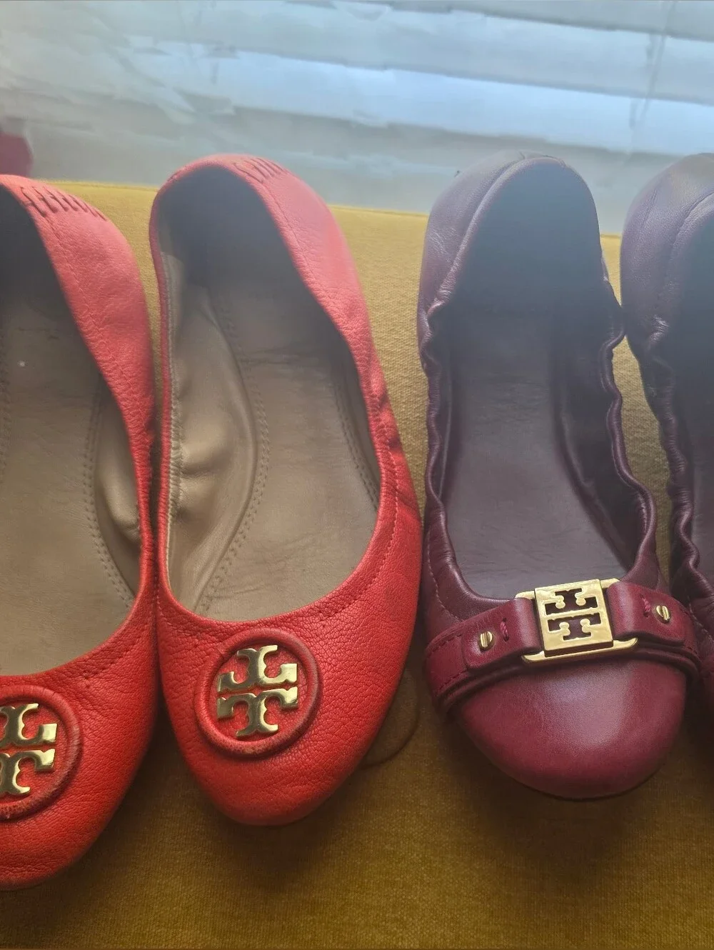 Tory Burch 2 Pair Women's Ballet Flat Shoes Size 7.5 Burgundy And Orange
